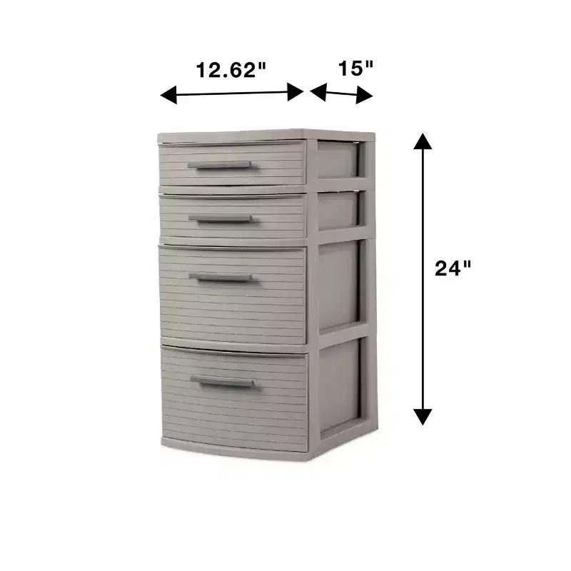 Tour de rangement 4 tiroirs tressés gris foncé - m™ : Organisateur de rangement en plastique, tiroirs utilitaires portables, rangement universel