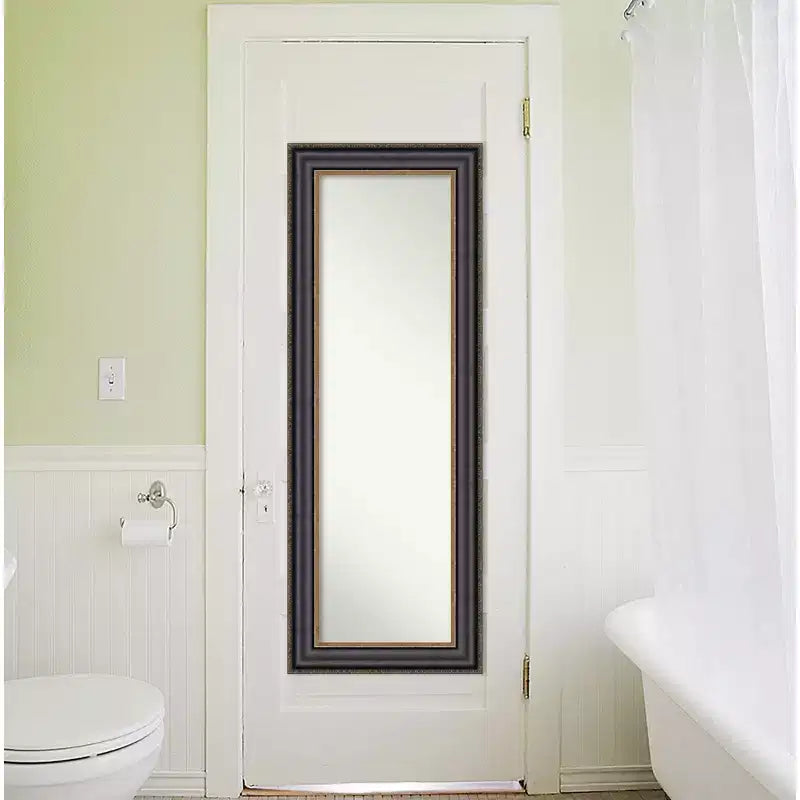 Miroir pleine longueur encadré noir pour porte - : Cadre en polystyrène, fixation murale ou à la porte
