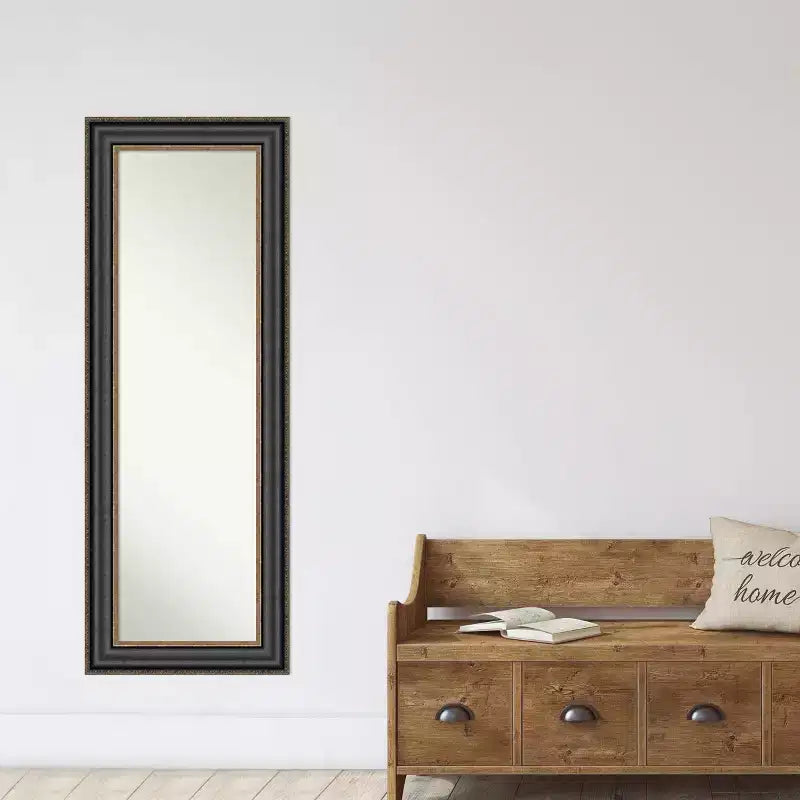 Miroir pleine longueur encadré noir pour porte - : Cadre en polystyrène, fixation murale ou à la porte