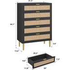 Commode 44 tiroirs en rotin – Commode bohème moderne avec accents dorés pour chambre et salon