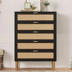 Commode 44 tiroirs en rotin – Commode bohème moderne avec accents dorés pour chambre et salon