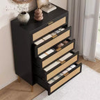 Commode 44 tiroirs en rotin – Commode bohème moderne avec accents dorés pour chambre et salon