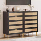 Commode 44 tiroirs en rotin – Commode bohème moderne avec accents dorés pour chambre et salon
