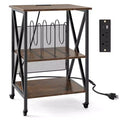  3-tier Record Player Stand with Metal Dividers Adjustable Shelf & Power Outlets