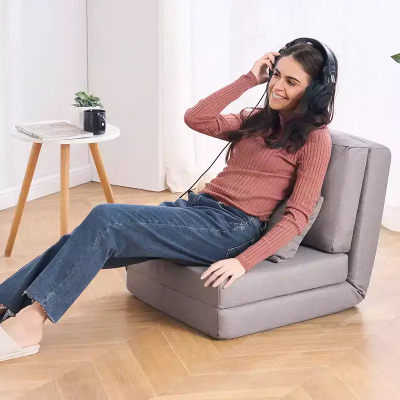 Chaise longue convertible, canapé paresseux réglable à 5 positions, lit de repos pliable rembourré avec cadre métallique et dossier réglable, gris