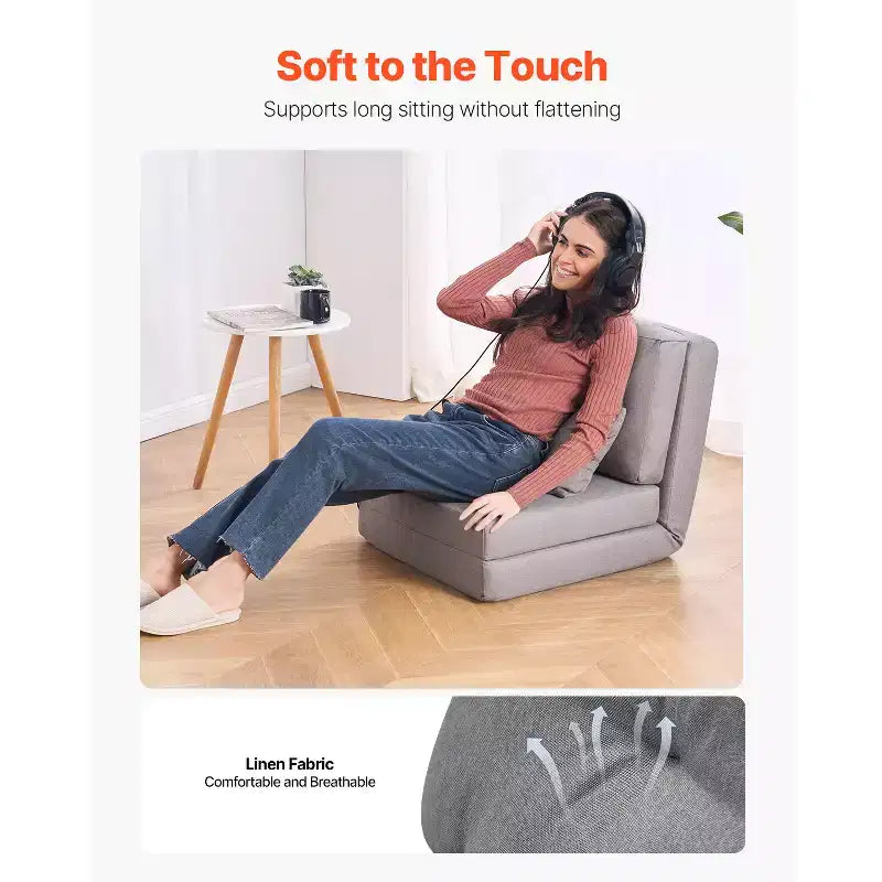 Chaise longue convertible, canapé paresseux réglable à 5 positions, lit de repos pliable rembourré avec cadre métallique et dossier réglable, gris