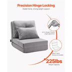 Chaise longue convertible, canapé paresseux réglable à 5 positions, lit de repos pliable rembourré avec cadre métallique et dossier réglable, gris