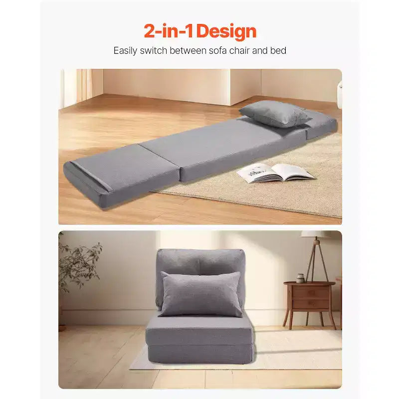 Chaise longue convertible, canapé paresseux réglable à 5 positions, lit de repos pliable rembourré avec cadre métallique et dossier réglable, gris
