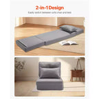 Chaise longue convertible, canapé paresseux réglable à 5 positions, lit de repos pliable rembourré avec cadre métallique et dossier réglable, gris