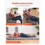 Chaise longue convertible, canapé paresseux réglable à 5 positions, lit de repos pliable rembourré avec cadre métallique et dossier réglable, gris