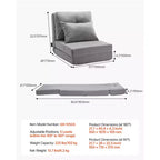 Chaise longue convertible, canapé paresseux réglable à 5 positions, lit de repos pliable rembourré avec cadre métallique et dossier réglable, gris