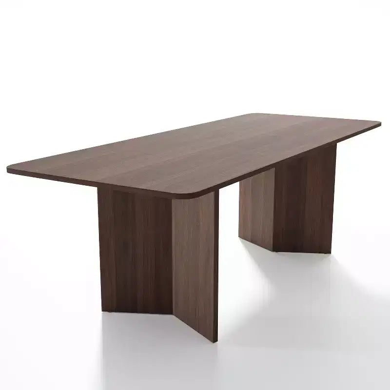 Table à manger de ferme en bois massif 79 x 33,5 avec pieds en V et plateau carré en bois pour salles à manger modernes et réunions de famille Noyer