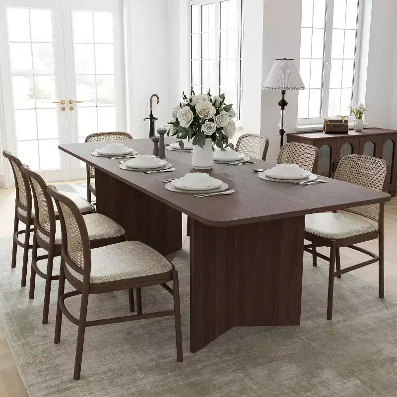 Table à manger de ferme en bois massif 79 x 33,5 avec pieds en V et plateau carré en bois pour salles à manger modernes et réunions de famille Noyer