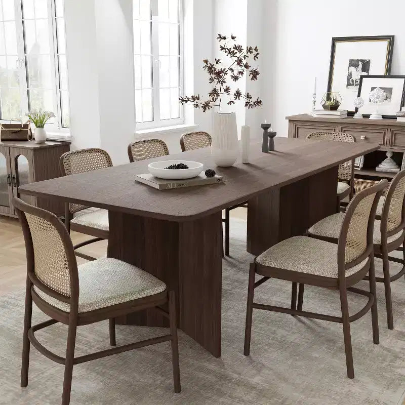 Table à manger de ferme en bois massif 79 x 33,5 avec pieds en V et plateau carré en bois pour salles à manger modernes et réunions de famille Noyer