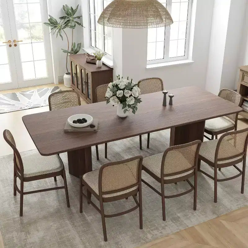 Table à manger de ferme en bois massif 79 x 33,5 avec pieds en V et plateau carré en bois pour salles à manger modernes et réunions de famille Noyer