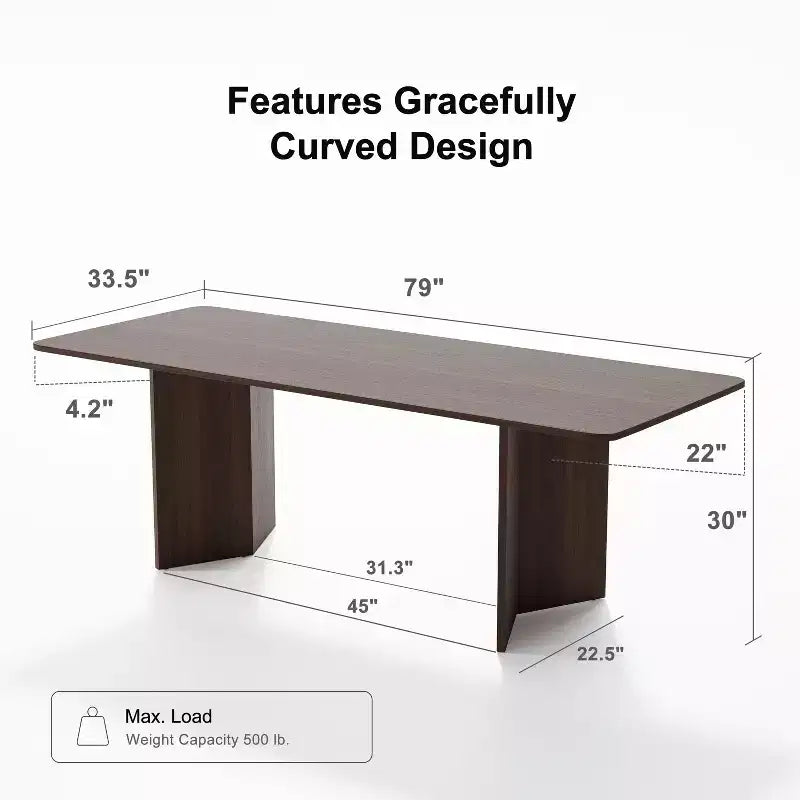 Table à manger de ferme en bois massif 79 x 33,5 avec pieds en V et plateau carré en bois pour salles à manger modernes et réunions de famille Noyer