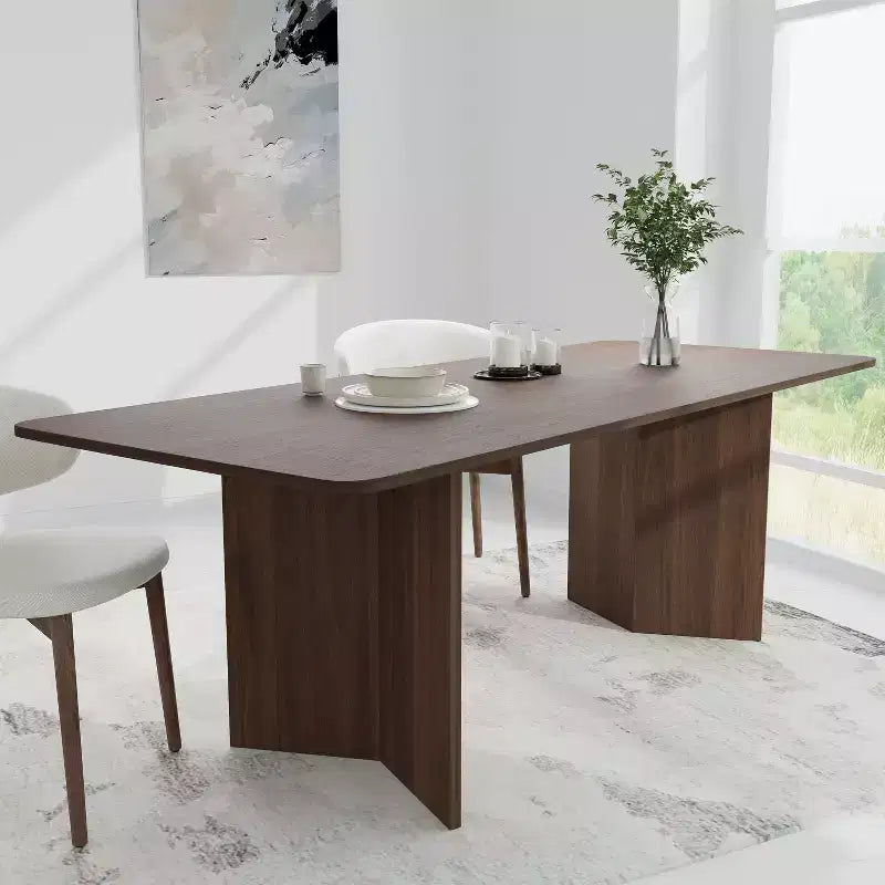 Table à manger de ferme en bois massif 79 x 33,5 avec pieds en V et plateau carré en bois pour salles à manger modernes et réunions de famille Noyer
