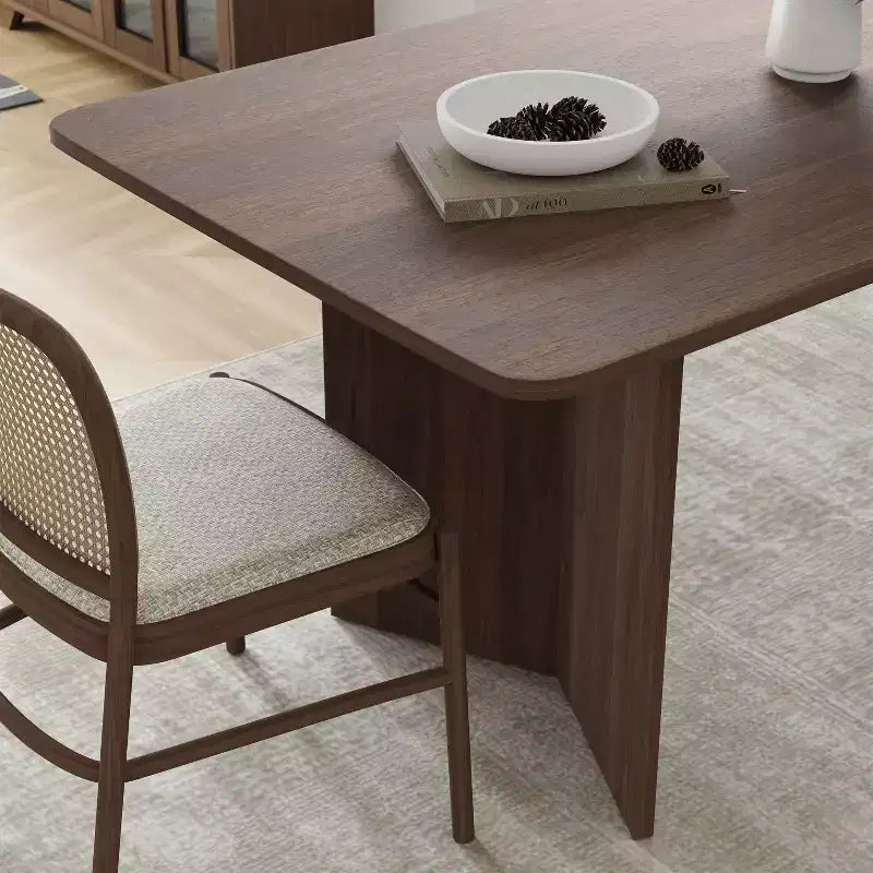 Table à manger de ferme en bois massif 79 x 33,5 avec pieds en V et plateau carré en bois pour salles à manger modernes et réunions de famille Noyer
