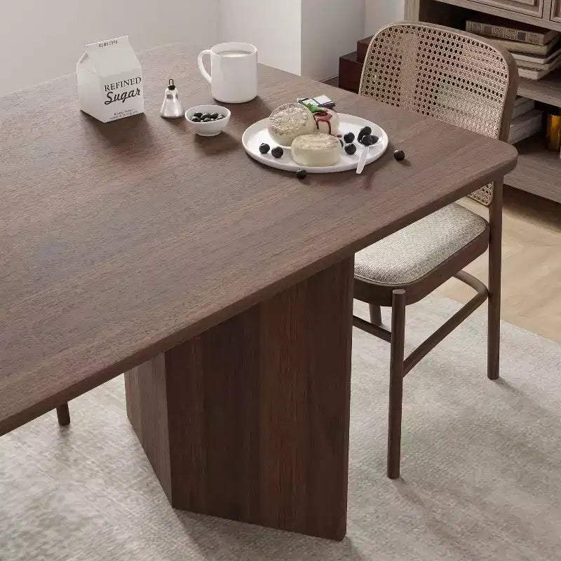 Table à manger de ferme en bois massif 79 x 33,5 avec pieds en V et plateau carré en bois pour salles à manger modernes et réunions de famille Noyer