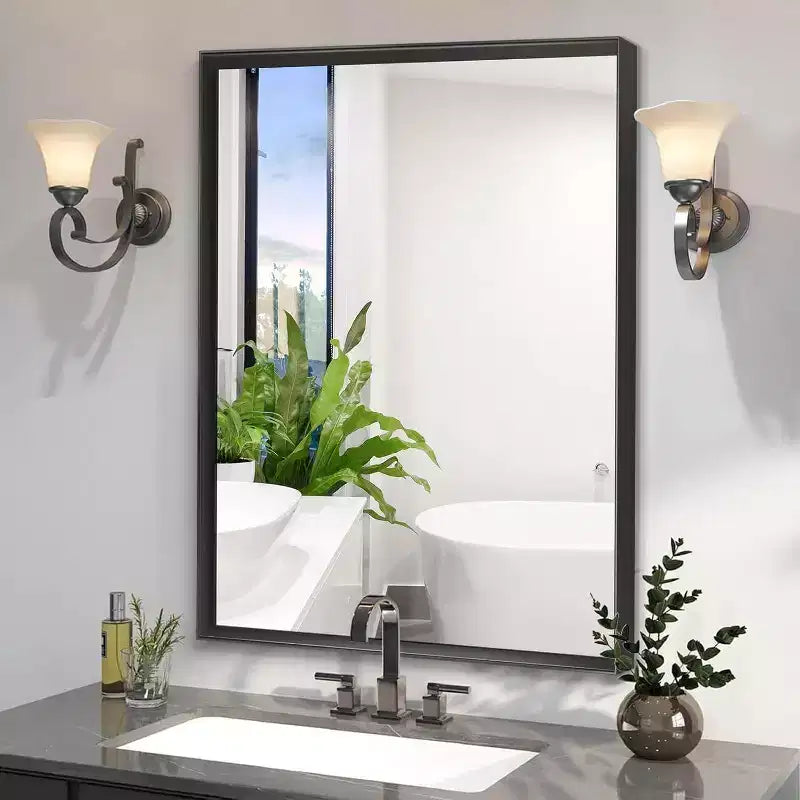  40 x 30 Inch Wall Mounted Mirror, Rectangular Aluminum Alloy Frame Decorative Mirror for Bathroom, Living Room, Bedroom