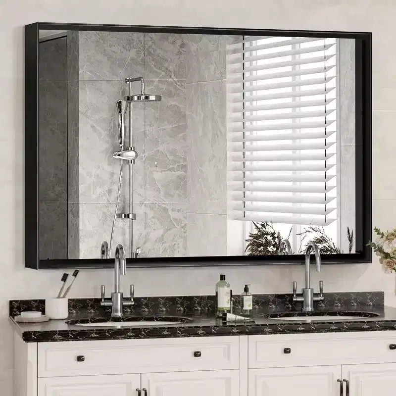 Miroir mural 40 x 30 pouces, miroir décoratif rectangulaire avec cadre en alliage d'aluminium pour salle de bain, salon, chambre à coucher