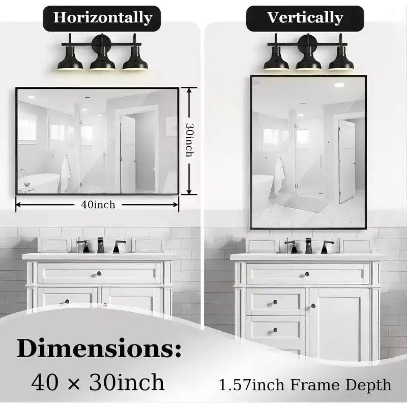 Miroir mural 40 x 30 pouces, miroir décoratif rectangulaire avec cadre en alliage d'aluminium pour salle de bain, salon, chambre à coucher