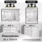Miroir mural 40 x 30 pouces, miroir décoratif rectangulaire avec cadre en alliage d'aluminium pour salle de bain, salon, chambre à coucher
