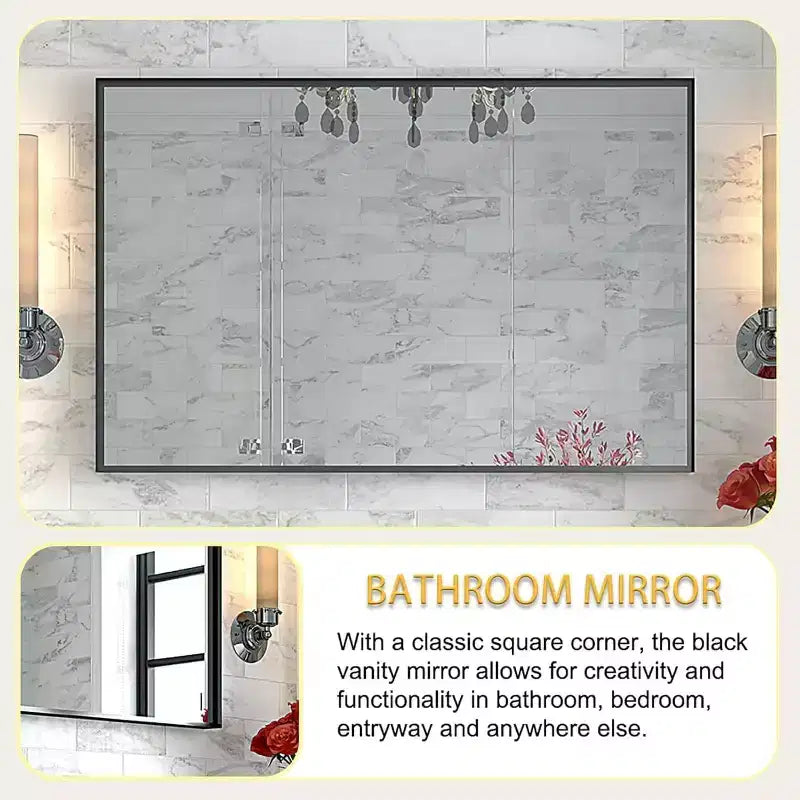 Miroir mural 40 x 30 pouces, miroir décoratif rectangulaire avec cadre en alliage d'aluminium pour salle de bain, salon, chambre à coucher