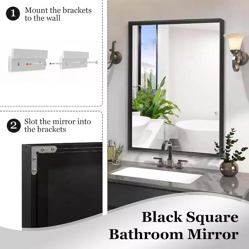Miroir mural 40 x 30 pouces, miroir décoratif rectangulaire avec cadre en alliage d'aluminium pour salle de bain, salon, chambre à coucher