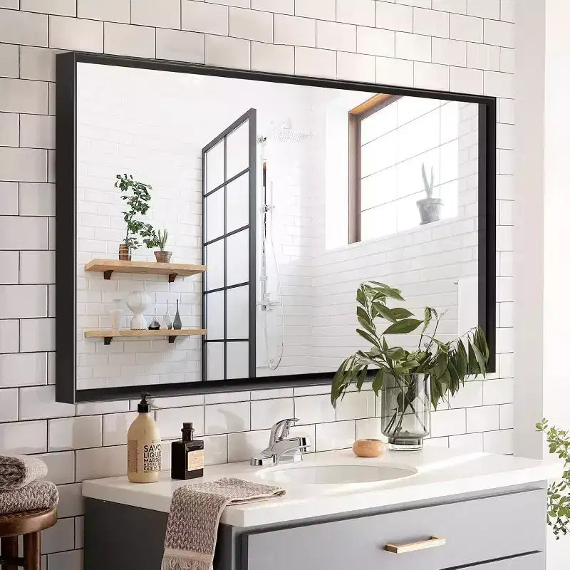 Miroir mural 40 x 30 pouces, miroir décoratif rectangulaire avec cadre en alliage d'aluminium pour salle de bain, salon, chambre à coucher