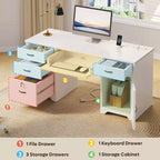 Bureau de 150 cm avec station de charge et tiroir à clavier, bureau d'ordinateur moderne pour direction avec tiroirs de classement et armoires pour bureau et chambre à coucher