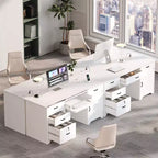 Bureau de 150 cm avec station de charge et tiroir à clavier, bureau d'ordinateur moderne pour direction avec tiroirs de classement et armoires pour bureau et chambre à coucher