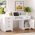 Bureau de 150 cm avec station de charge et tiroir à clavier, bureau d'ordinateur moderne pour direction avec tiroirs de classement et armoires pour bureau et chambre à coucher