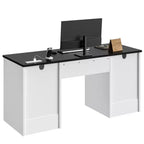 Bureau de 150 cm avec station de charge et tiroir à clavier, bureau d'ordinateur moderne pour direction avec tiroirs de classement et armoires pour bureau et chambre à coucher