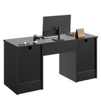 Bureau de 150 cm avec station de charge et tiroir à clavier, bureau d'ordinateur moderne pour direction avec tiroirs de classement et armoires pour bureau et chambre à coucher