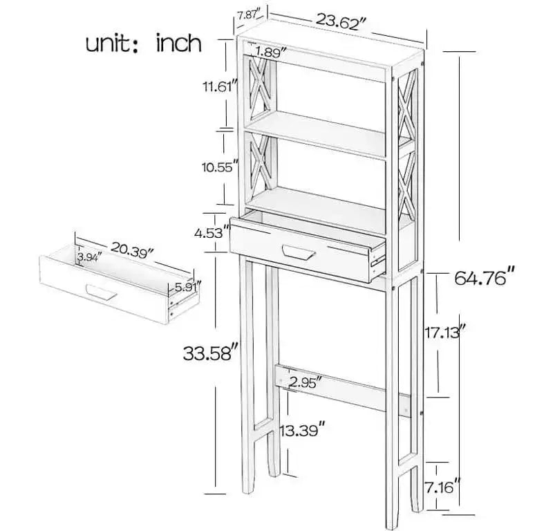 Meuble de rangement de salle de bain au-dessus des toilettes avec 1 tiroir et 2 étagères ouvertes, étagère de rangement en bois autoportante pour salle de bain blanc