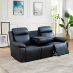  Reclining Sofa, 3-Seat Breathable Leather Recliner with Reversible Coffee Table for Living Room, Black