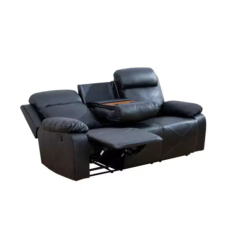 Canapé inclinable, fauteuil inclinable 3 places en cuir respirant avec table basse réversible pour salon, noir