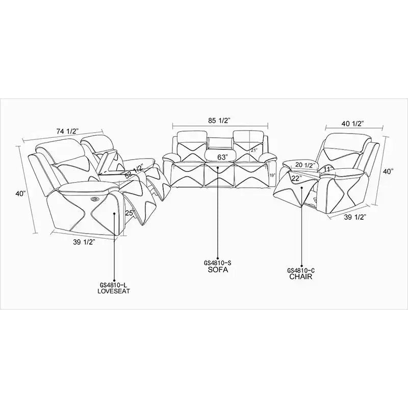 Canapé inclinable, fauteuil inclinable 3 places en cuir respirant avec table basse réversible pour salon, noir