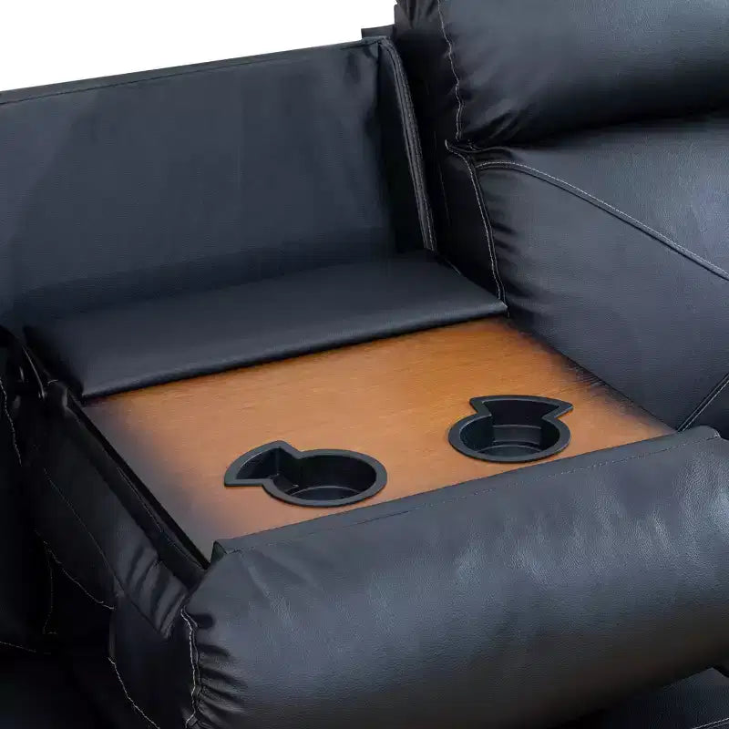 Canapé inclinable, fauteuil inclinable 3 places en cuir respirant avec table basse réversible pour salon, noir