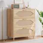 3 Drawer Rattan Dresser for Bedroom, Rattan Modern Dresser Wood Chest of Drawers, Wooden Storage Cabinets for Bedrooms, Hallways, Living Rooms