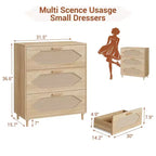 Commode 3 tiroirs en rotin pour chambre, commode moderne en rotin avec tiroirs en bois, meubles de rangement en bois pour chambres, couloirs, salons
