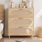 Commode 3 tiroirs en rotin pour chambre, commode moderne en rotin avec tiroirs en bois, meubles de rangement en bois pour chambres, couloirs, salons