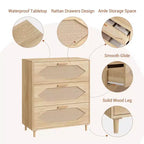 Commode 3 tiroirs en rotin pour chambre, commode moderne en rotin avec tiroirs en bois, meubles de rangement en bois pour chambres, couloirs, salons