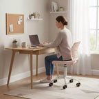 Chaise de bureau sans accoudoirs avec roulettes, chaise de bureau compacte réglable en hauteur, pivotante, avec dossier respirant, rose