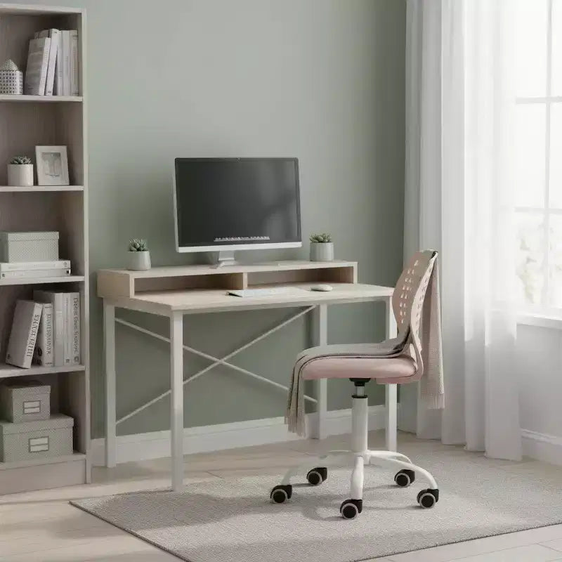 Chaise de bureau sans accoudoirs avec roulettes, chaise de bureau compacte réglable en hauteur, pivotante, avec dossier respirant, rose