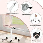Chaise de bureau sans accoudoirs avec roulettes, chaise de bureau compacte réglable en hauteur, pivotante, avec dossier respirant, rose