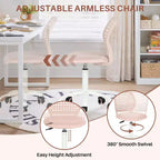 Chaise de bureau sans accoudoirs avec roulettes, chaise de bureau compacte réglable en hauteur, pivotante, avec dossier respirant, rose