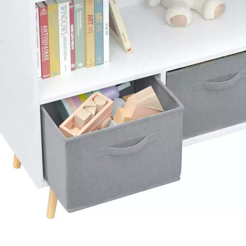 Étagère à livres pour enfants avec 3 tiroirs en tissu, multifonctionnelle pour livres/jouets, boucle de sécurité murale, MDF haute densité