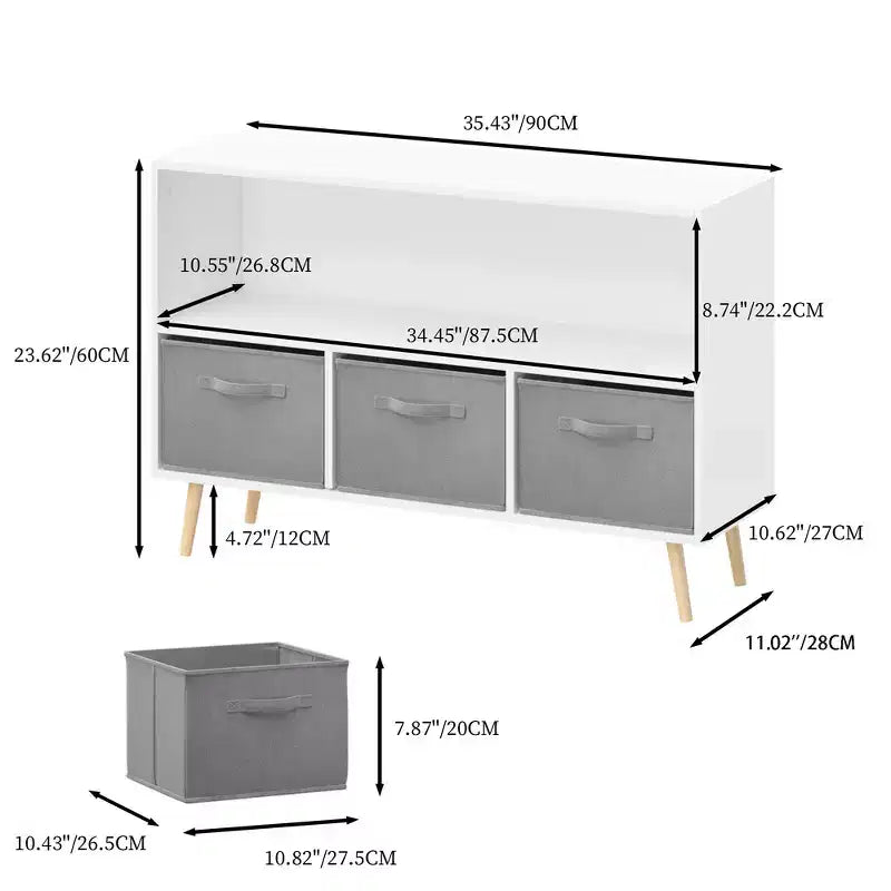 Étagère à livres pour enfants avec 3 tiroirs en tissu, multifonctionnelle pour livres/jouets, boucle de sécurité murale, MDF haute densité